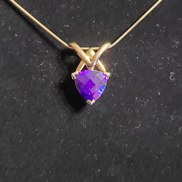 Vintage Technibond Classic Trilliant Purple Cz Slide Pendant on 18in Chain - Picture 5 of 11